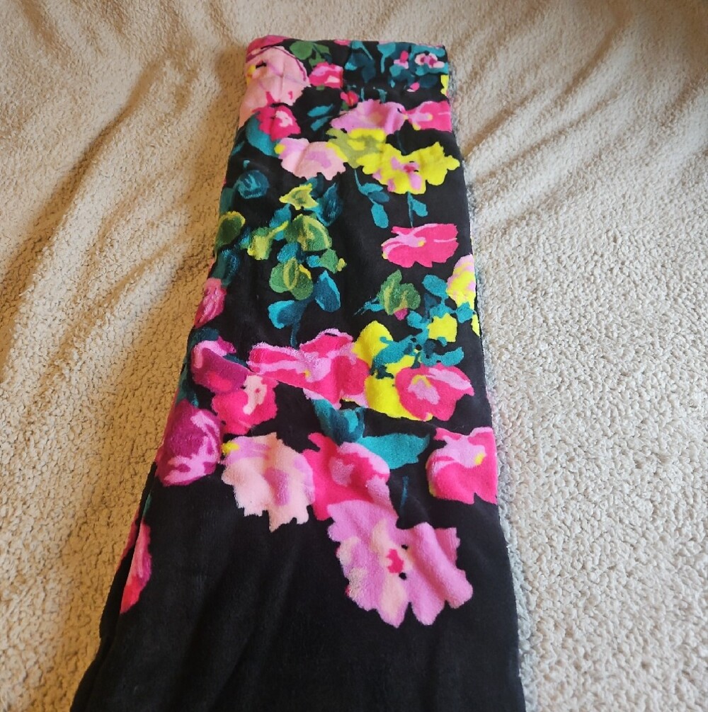 Vera Bradley Black Plush Floral Throw with Pink & Green Accents - Picture 2 of 3